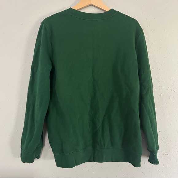 Green Holiday Sweatshirt with Festive Patches Ugly Christmas Sweater Casual - Picture 3 of 5